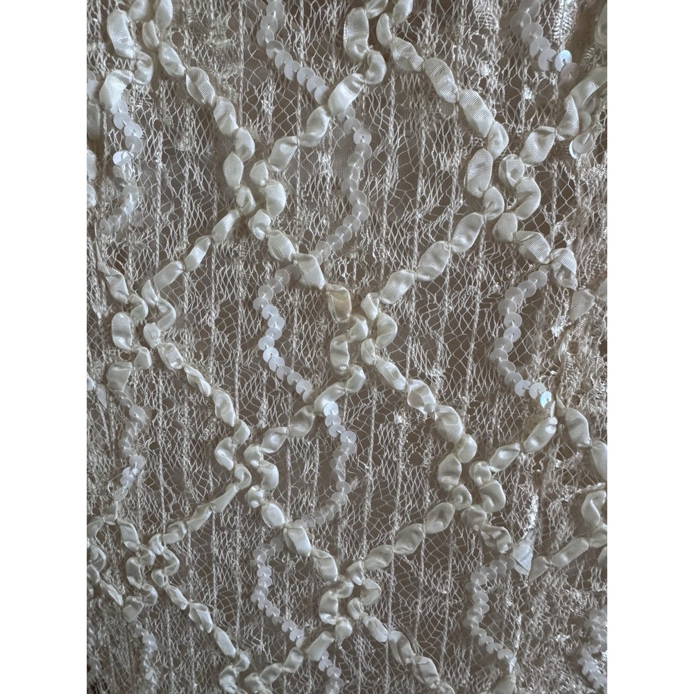Vintage Pat Richards Cocktail Wedding Dress Ivory Lace Body Ruffled Hem *No Size - Picture 7 of 12